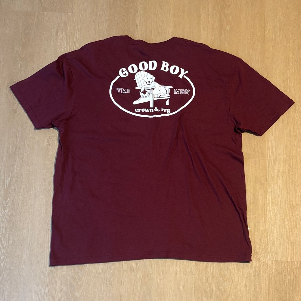NWT Crown & Ivy Men's Burgundy 'Good Boy' Dog Graphic Tee size XXL